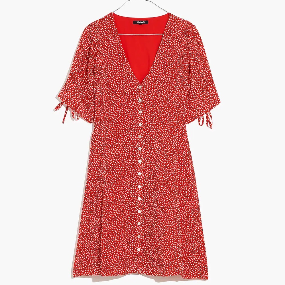 Madewell NWT Size 8 Silk Button Front Mini Dress Park Picnic Red Floral